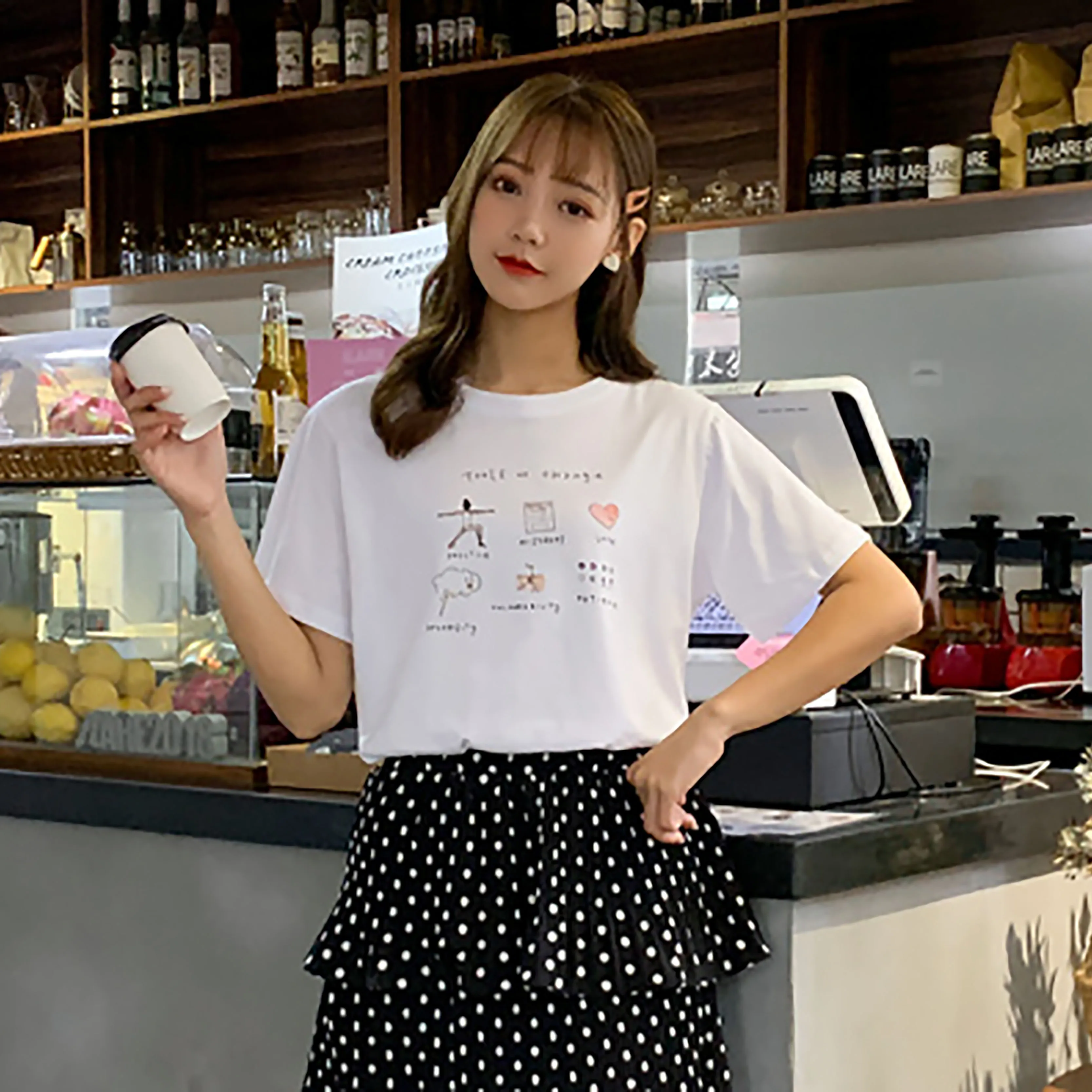 

Preppy Style Graphic Cartoon Print Women Tshirt Summer New Style Kpop Loose Short Sleeve Tops Ulzzang Fashion Schoolgirl T-shirt