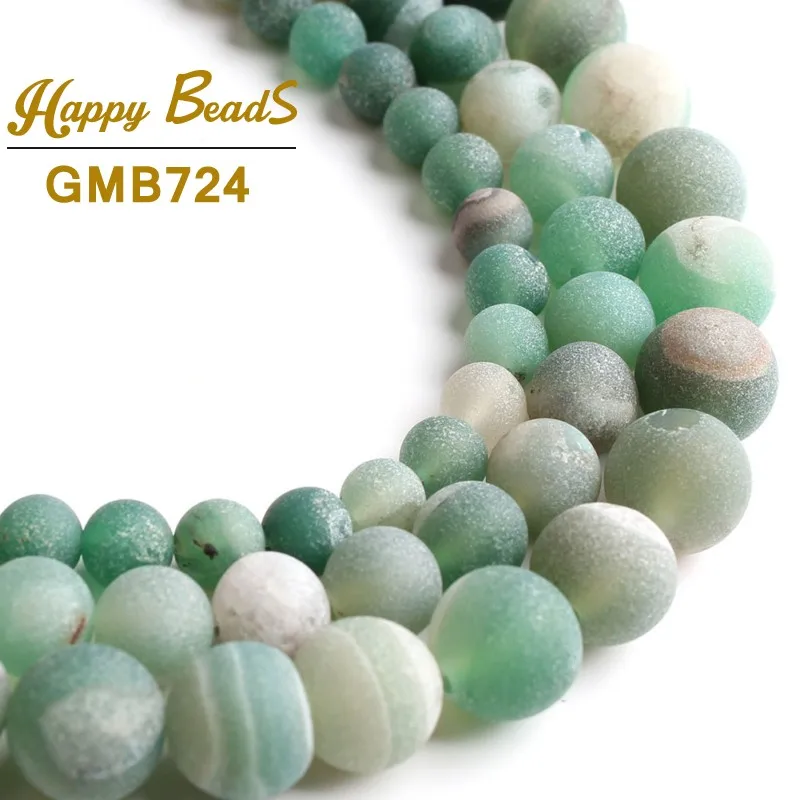 

Natural Matte Green Striped Drusy Agates Round Loose Stone Beads 15"strand/inches 6/8/10mm For Jewelry Making DIY Bracelets