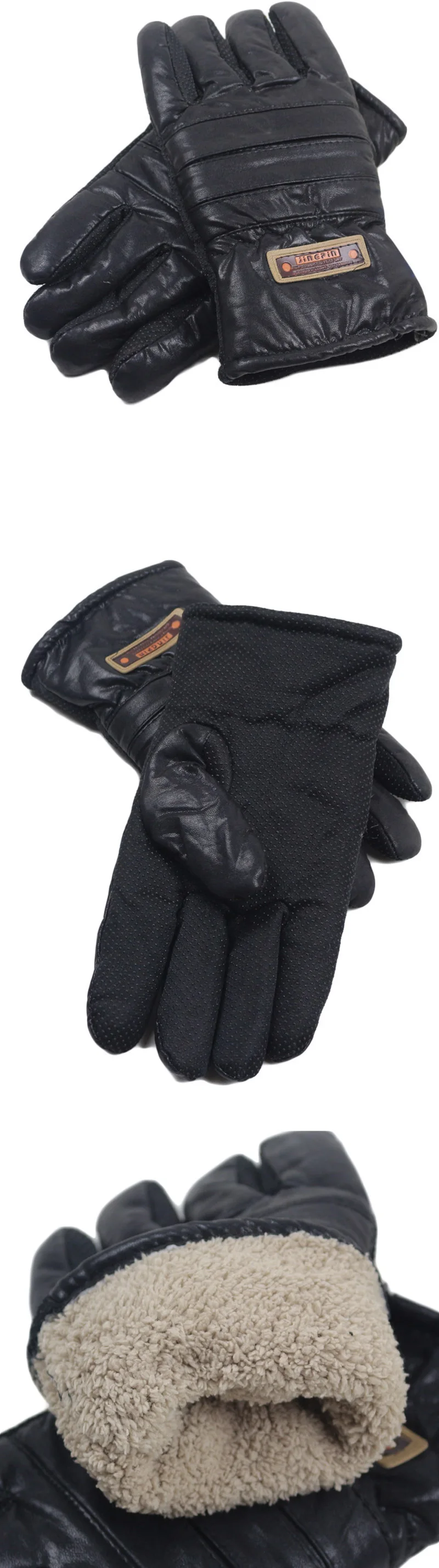 Зимние Утепленные флисовые теплые мужские кожаные перчатки для вождения большого размера, спортивные перчатки для езды на велосипеде, Нескользящие толстые бархатные перчатки внутри Риги A79