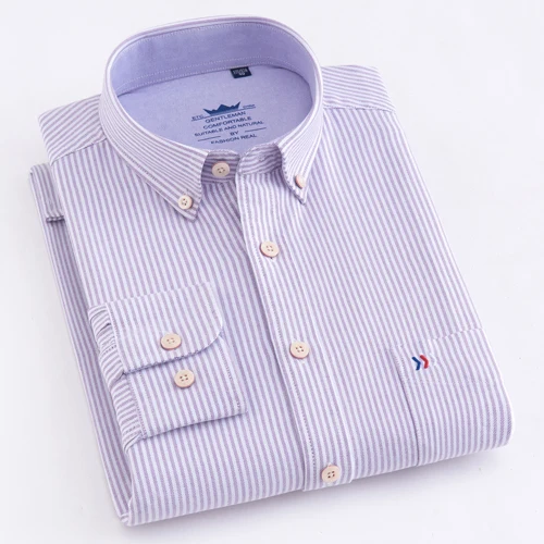 Мужские Оксфордские клетчатые повседневные рубашки с длинными рукавами, с одним нагрудным карманом, на пуговицах, с воротником-стойкой, Повседневная рубашка, мужская одежда - Цвет: 201806-17