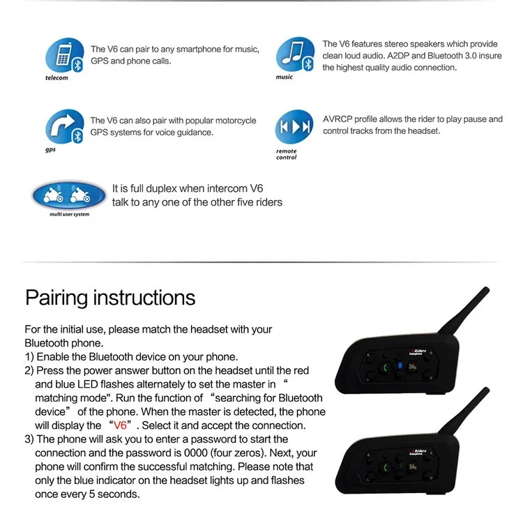 1200M Soccer Referee BT Intercom 2User Interphone Headset Support Max 6Users Full-duplex the Bluetooth Interphone V6C 1PCS (2)