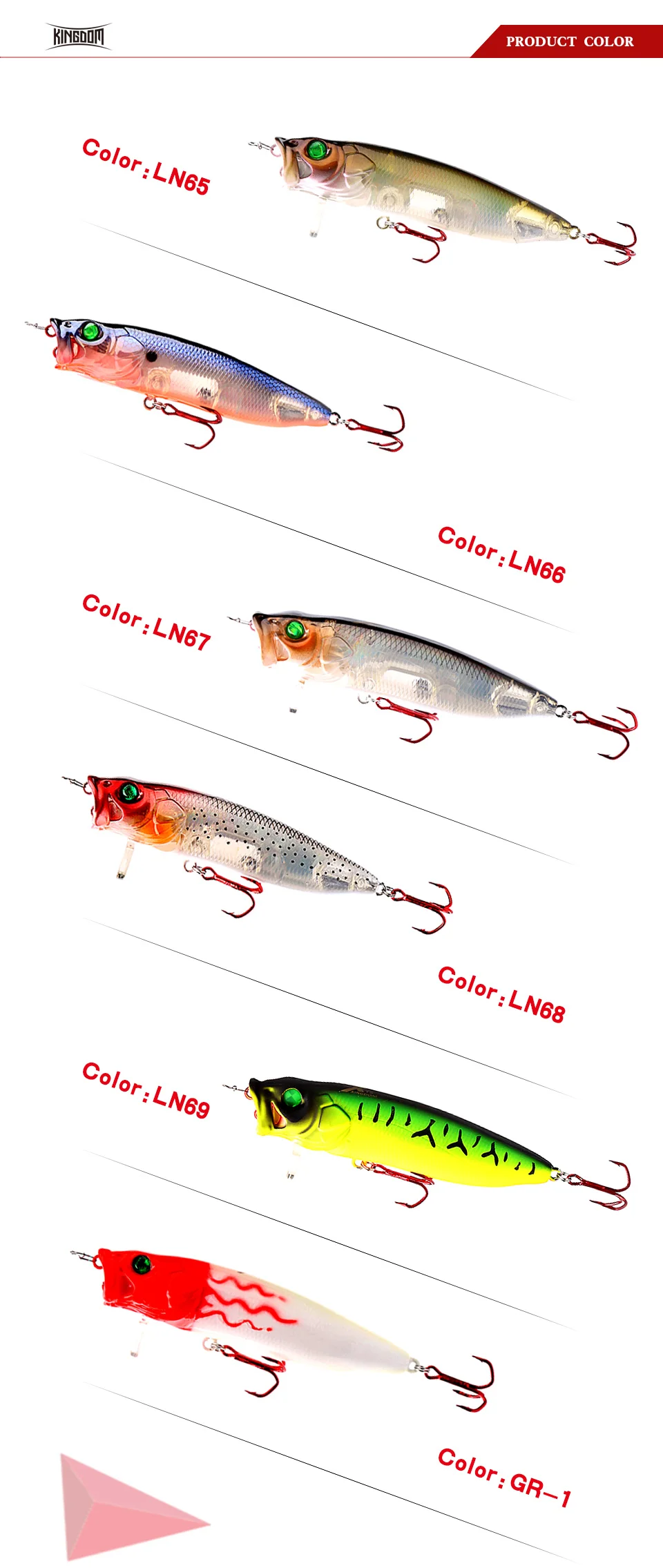 Kingdom Fishing Lures Hard Bait Topwater Popper Switchable Tongue Plate 70mm 9.5g 90mm 16g 110mm 33g Artificial Baits Model 5367 (6)