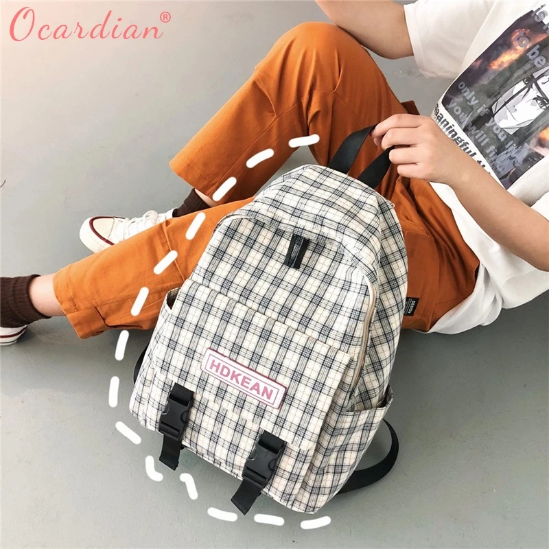 

OCARDIAN 2019 Backpack Vintage Style Solid Color Waterproof Nylon Casual Backpack School Lattice Bag Large Capacity Drop #0718