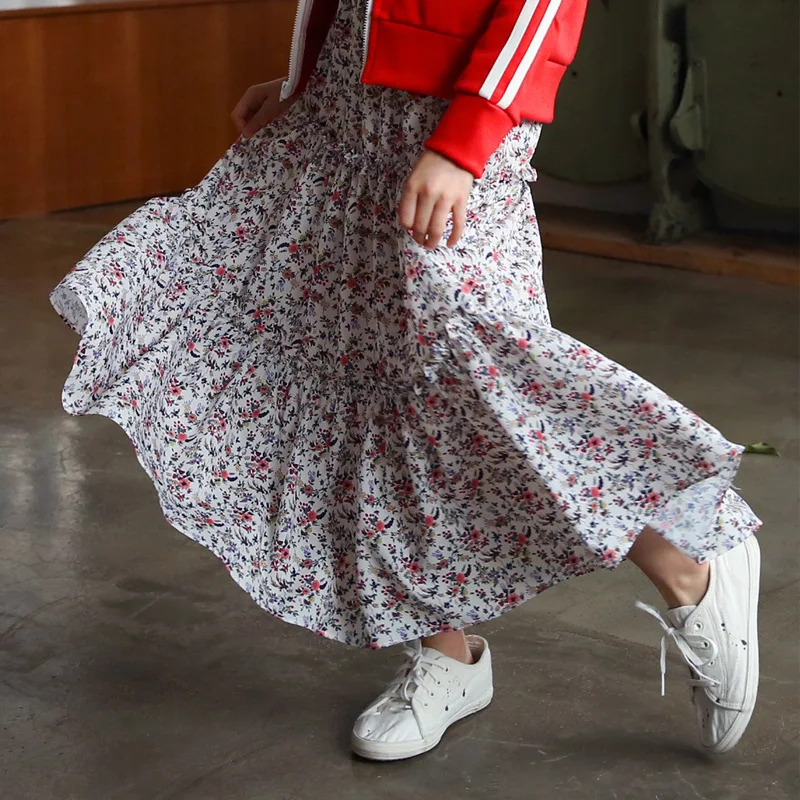 Новинка года, брендовая юбка для девочек Осенняя детская юбка с оборками одежда для малышей брендовая юбка принцессы для маленьких девочек юбка с цветочным рисунком для подростков Милая#3971