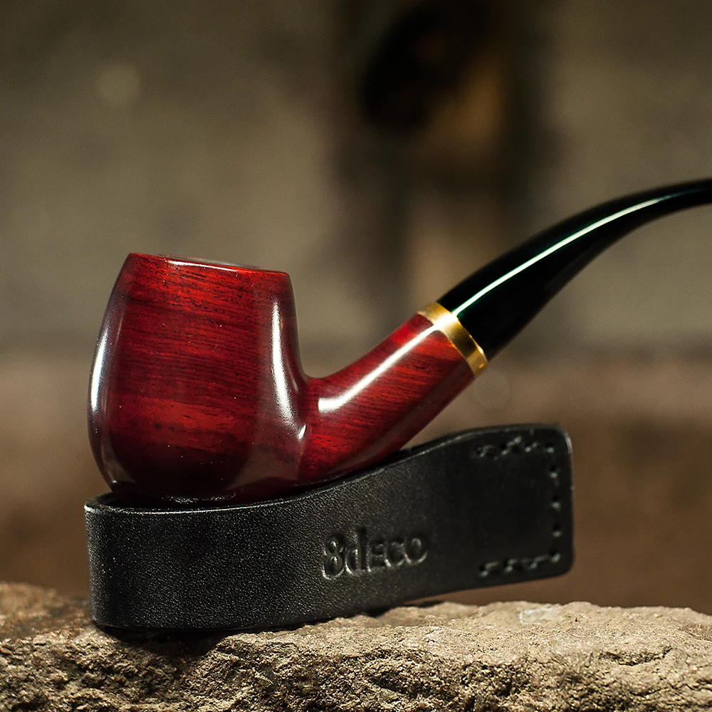 Classic Bent Smoking Pipe Tobacco Pipe 9mm Filter Wooden Pipe with 10