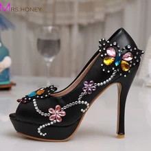 New Lovely Wedding High Heel Platform Crystals Shoes Aesthetic Rhinestone Peep Toe Bridal Shoes Diamond Lady Shoes Wedding Party