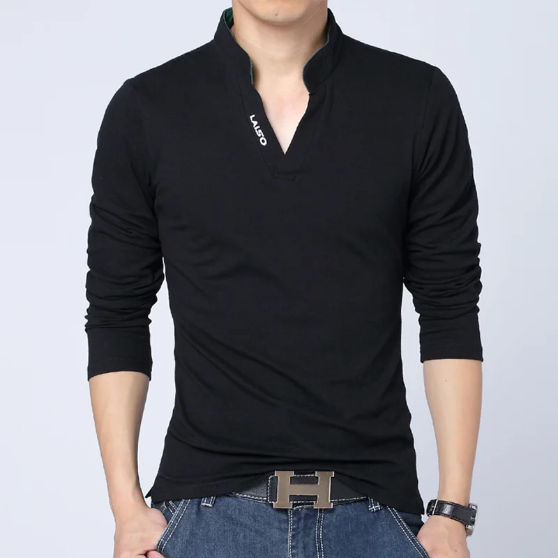 Горячая Распродажа, новая летняя мужская одежда, модные мужские рубашки поло с v-образным вырезом, приталенная Мужская Повседневная футболка с длинным рукавом 5XL