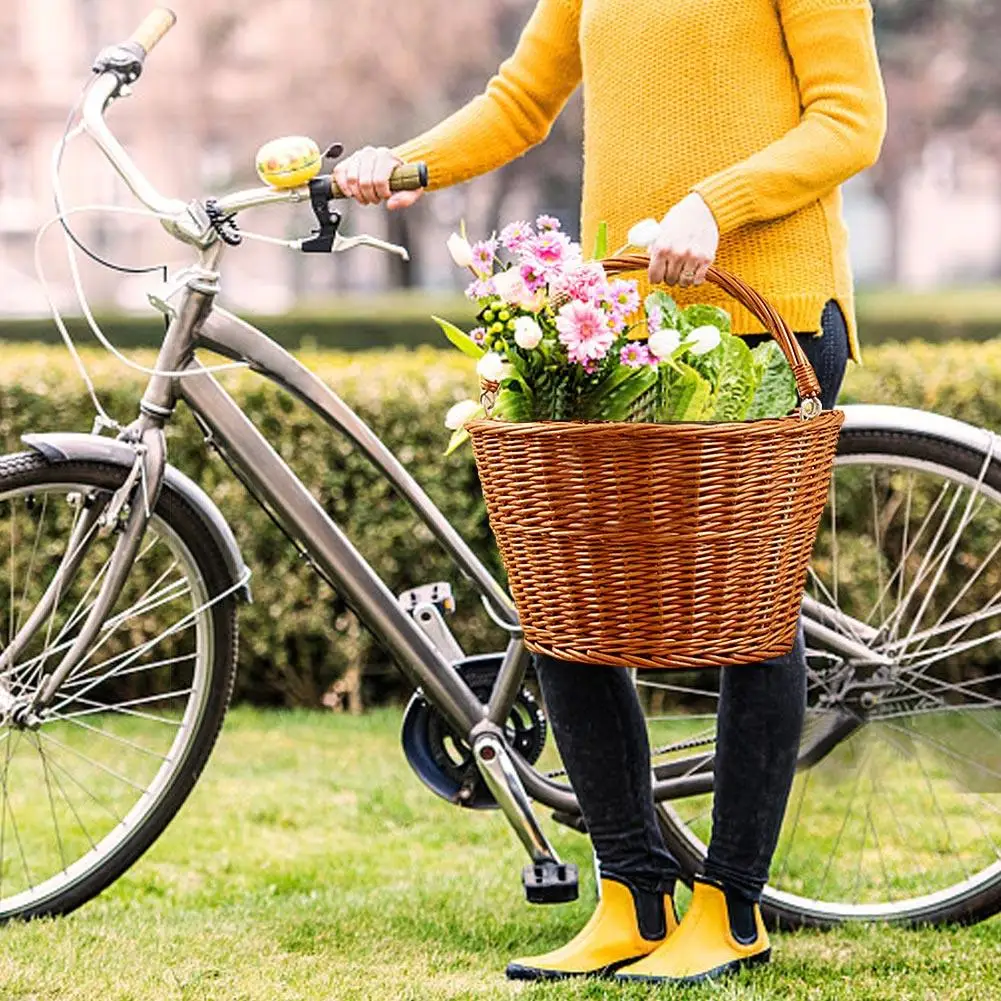 Flash Deal Wicker Bicycle Basket with Brown Straps Strong Lightweight Bike Cycling Basket Ideal for Transporting Shopping 0