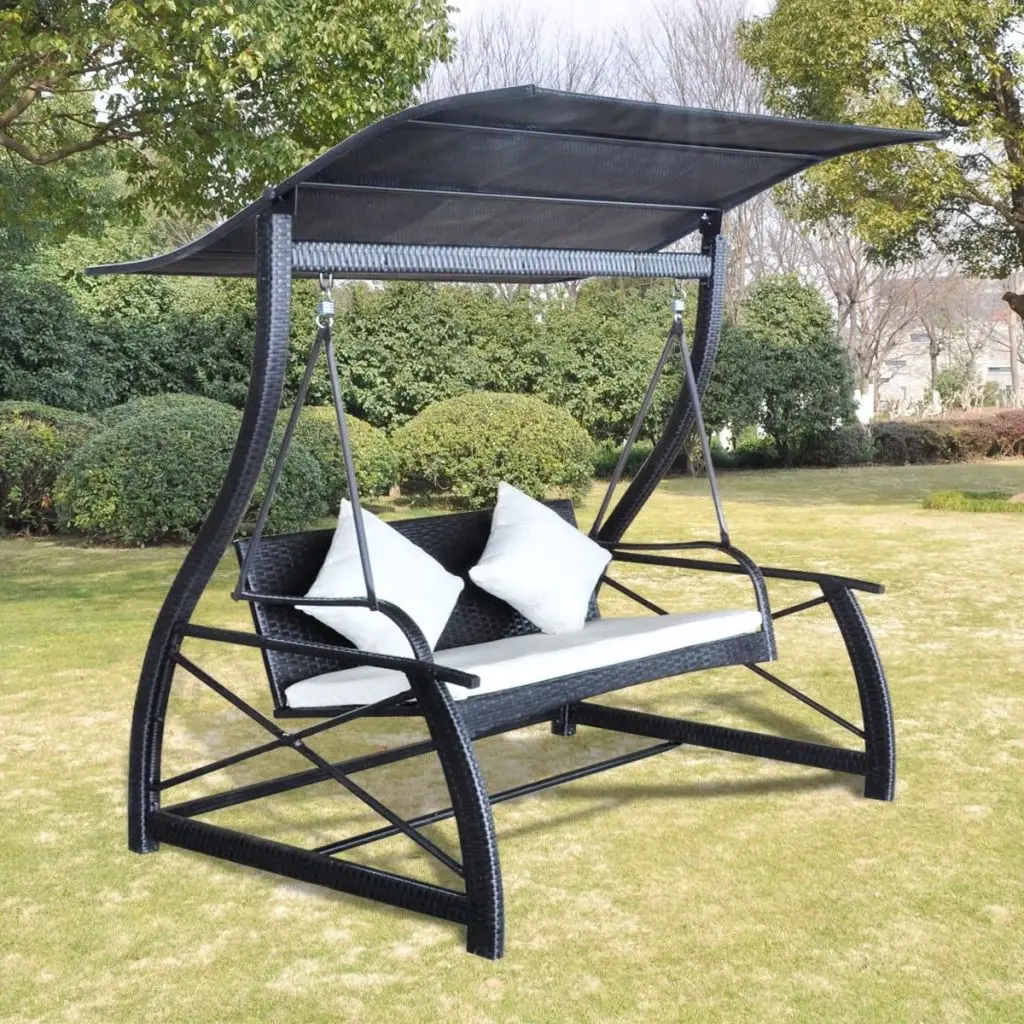 vidaXL Garden Swing Chair Poly Rattan Black 65.7"x51.2"x70"in Patio