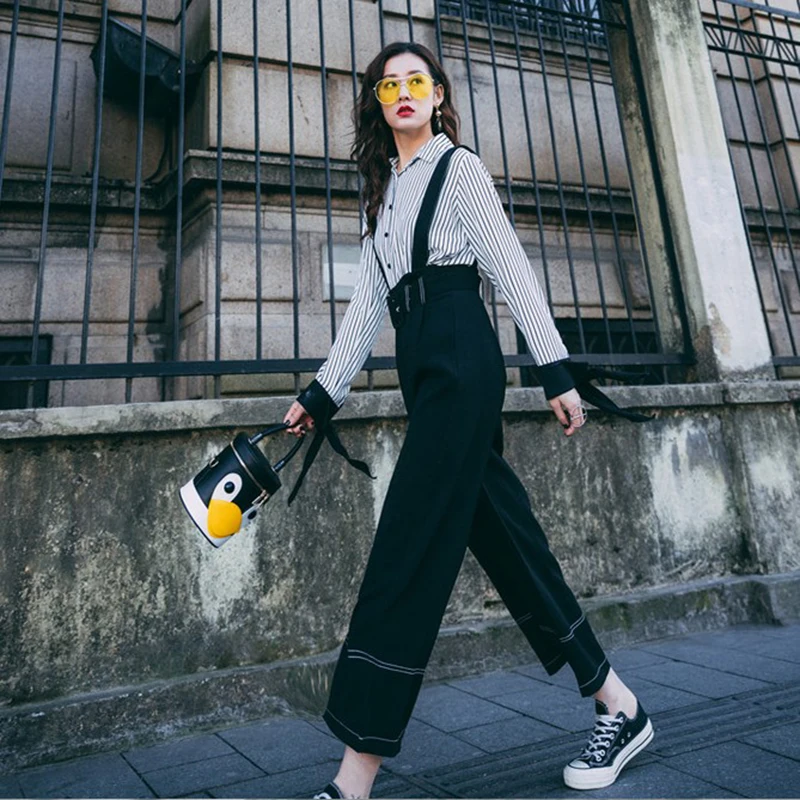 Женские широкие брюки DM Store винтажные осенние свободные однотонные с высокой