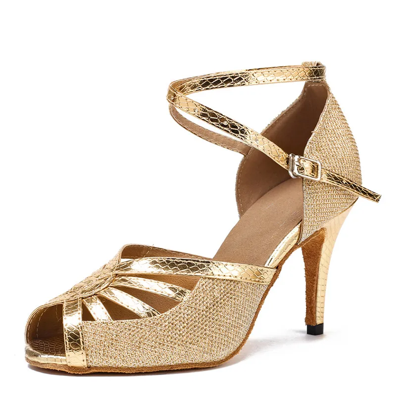 

Size US 4-12 Gold Black And Silver Dancing Shoes Heel Height 8.5 cm Professional Women Salsa Shoes For Dance Latin L-126