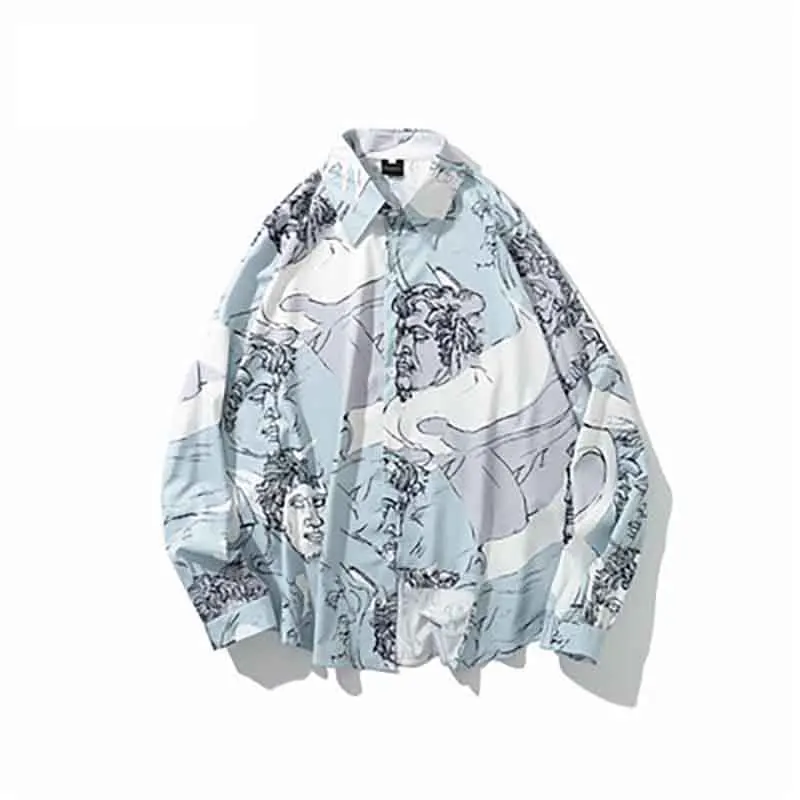 Blue 2 Новые модели рубашек мужские s Button Up Modis вечерние рубашки мужские корейские уличные мужские модные с принтом повседневные тонкие с длинными рукавами - Цвет: Blue 2