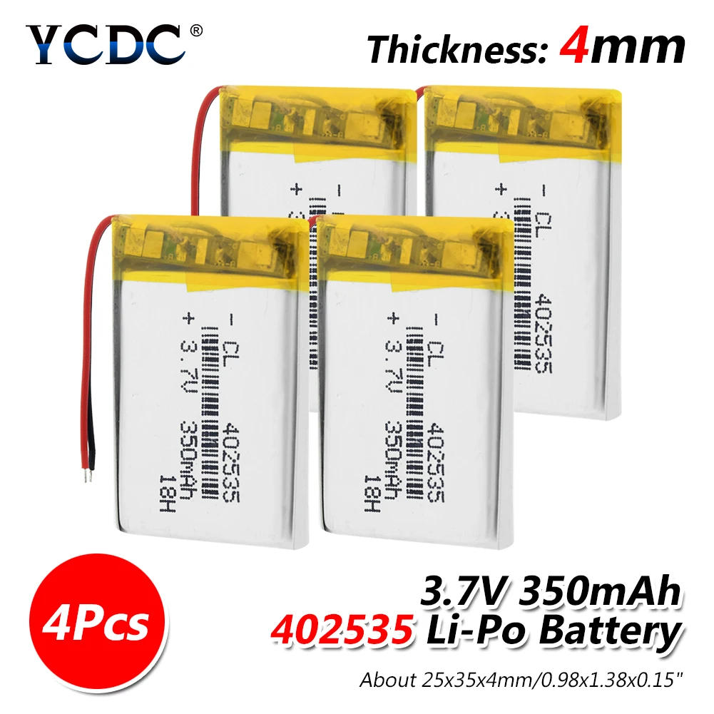 1/2/4x перезаряжаемые 3,7 V 350mAh литий-полимерные батареи 402535 Li-Po аккумулятор с модулем Pcb 3,7 вольт 35x25x4 мм литий-ионный аккумулятор