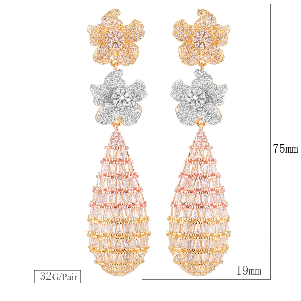 GODKI Luxury Blossom Flower Water Drop Women Wedding Cubic Zirconia Choker Necklace Earring Dubai Jewelry Set Jewellery Addict