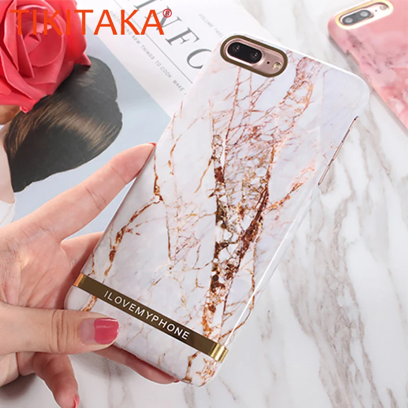 

Granite Marble Texture Phone Cases For iPhone X 8 7 6 6s Plus Case Hard PC Cover Gold Stripe Letter Mobile Phone Bag Capa