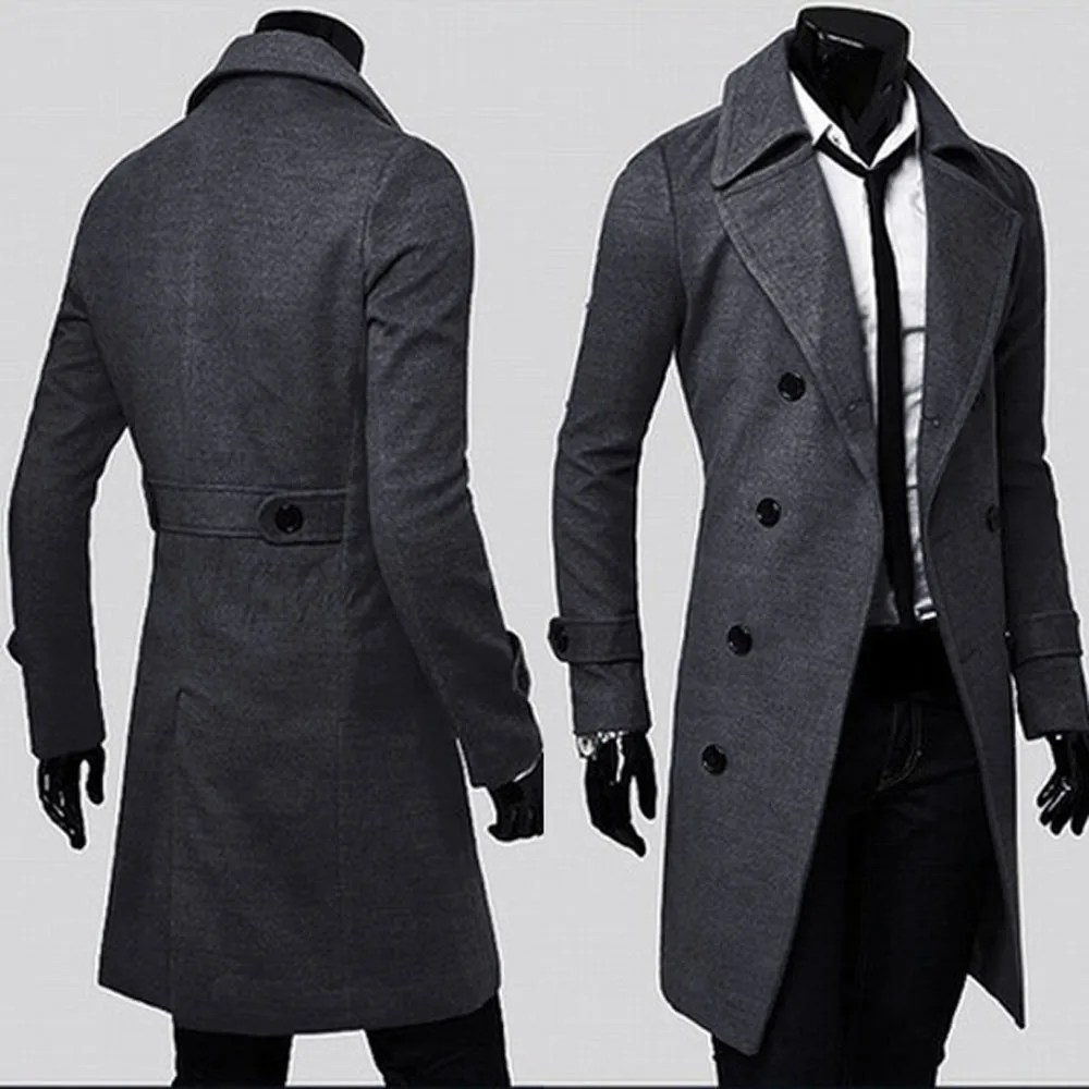 Мужское зимнее длинное пальто, тонкий стильный Тренч, двубортное длинное пальто, парка, Мужское пальто