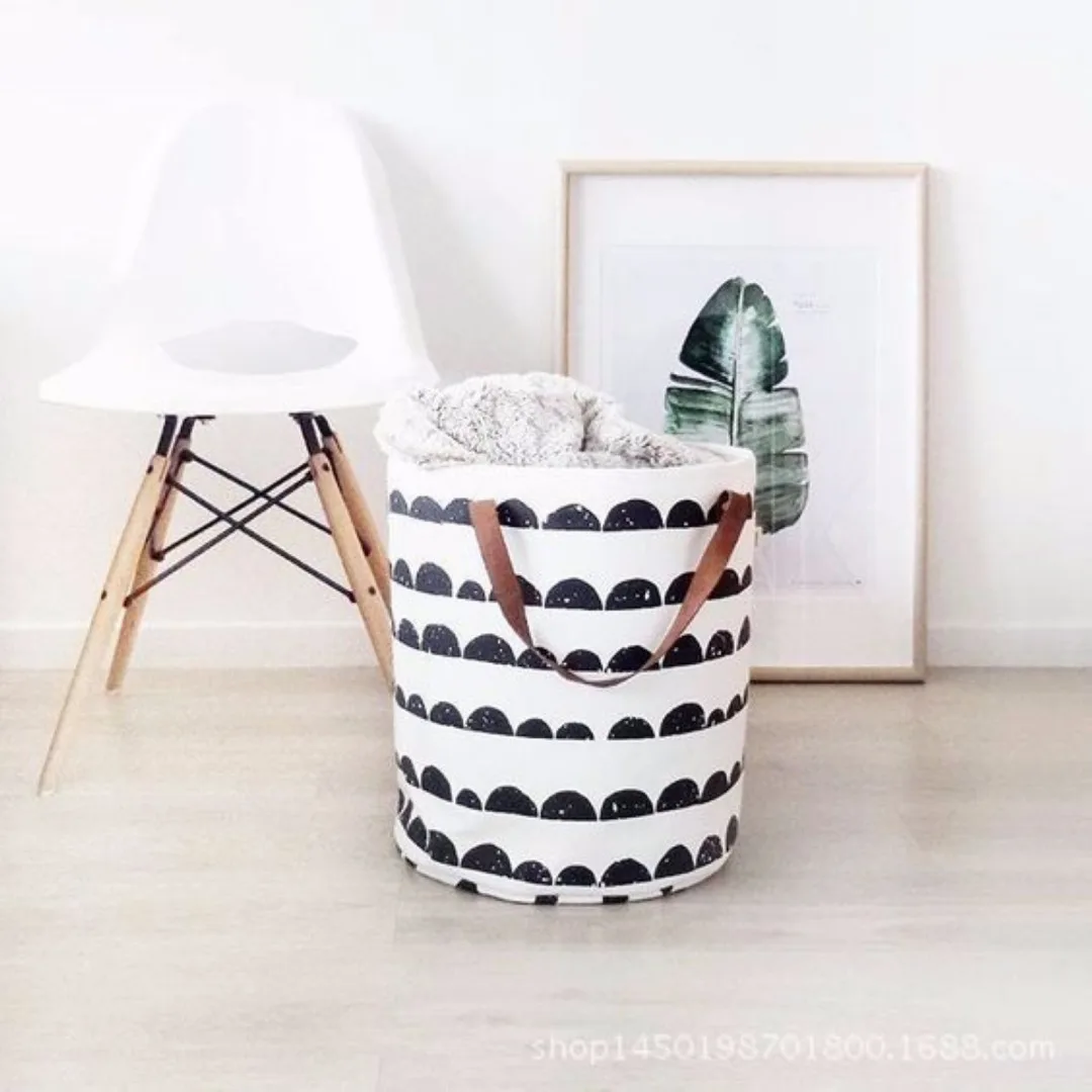 Storage Bucket With Handles Canvas Printing PE Waterproof Kids Toys Storages Barrel Home Washing Clothes Basket 40*50cm Sale
