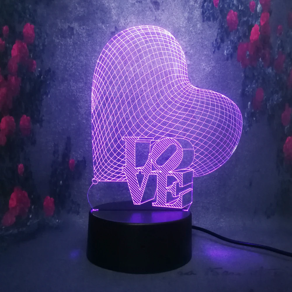 free shipping3D Love Heart LED Night Light Romantic Atmosphere Lamp