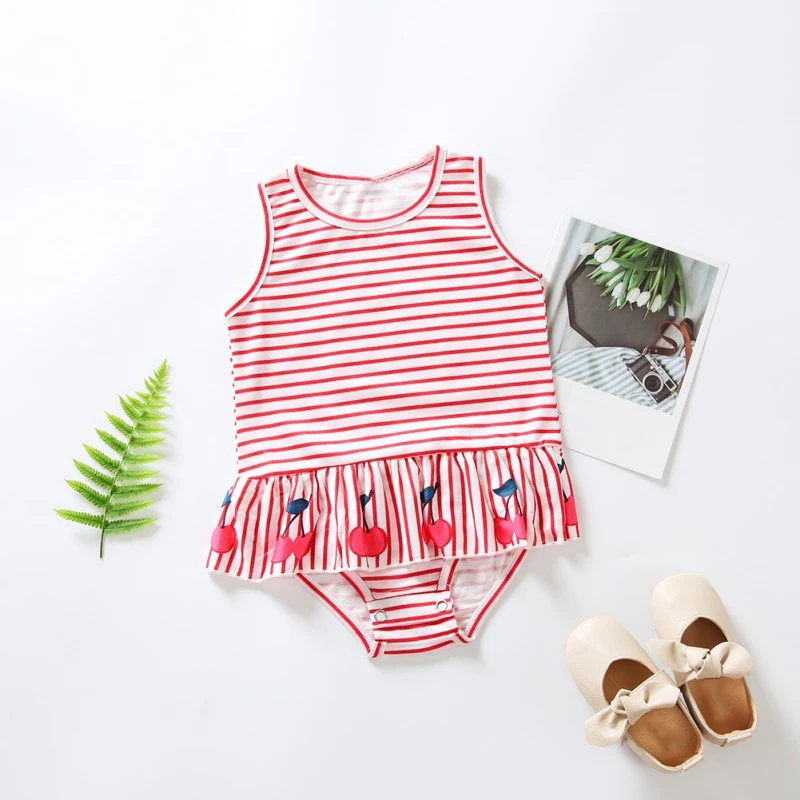 

Summer Newborn Baby Girls Sleeveless Striped Animal Pattern Bodysuit One-Piece Beachwear South-East Style Cooling