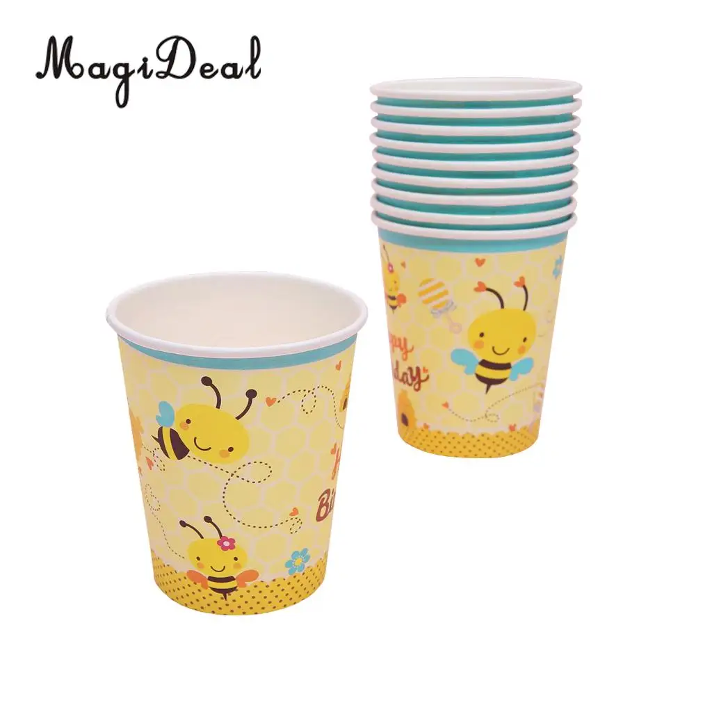 MagiDeal Portable 10Pcs Cute Bee Paper Disposable Cups Birthday Party Tableware for Baby Shower Graduation Bouquet Decoration