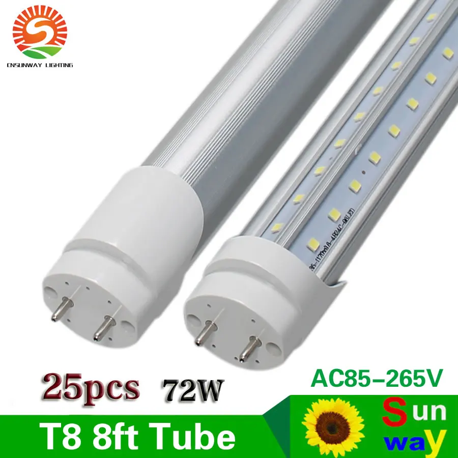 

8ft LED Tube Light Cooler Door 2400mm 96inches bi-pin G13 V-Shaped double row AC85-265V 72W T8 lamp bulb dual end power 25pcs