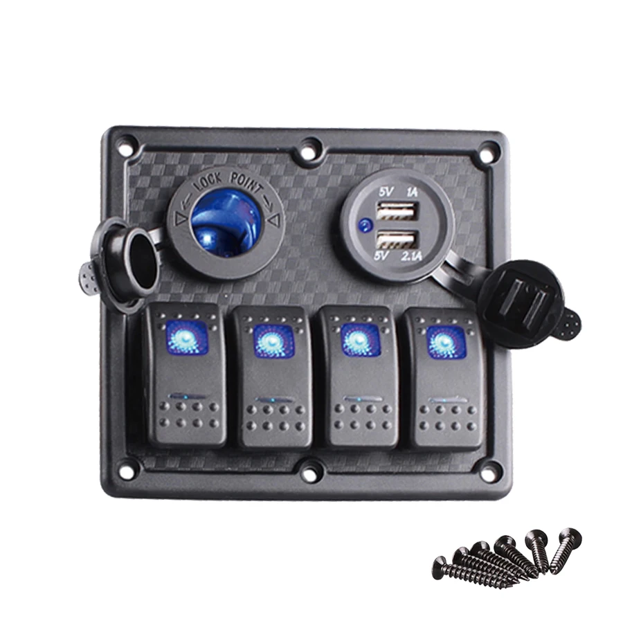 

4 Gang Rocker Switch Panel 12V Dual USB Charger 4.2A 12V 24V for Car Marine Boat Yacht Steamboat