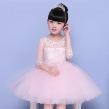 Модное розовое платье с цветочным узором для девочек; красивое детское платье для свадебной вечеринки; торжественное праздничное платье для девочек