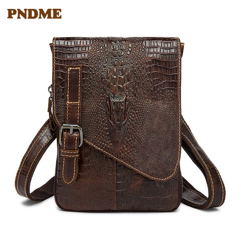 

Men's single-shoulder satchel with croc design on the head layer and cross-body bag, casual small