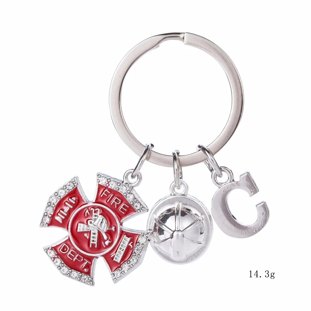 Teamer 26 Letters New Arrival Dangle Keychain Silver Letter Fire Dept Helmet Charm DIY Jewelry Best Gift for Firefighters