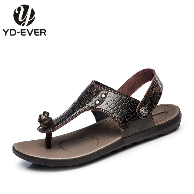 new 100 genuine leather men sandals summer brand beach slippers