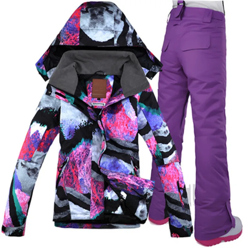 

Gsou Snow Women Ski Suit Super Warm Breathable Waterproof Windproof Skiing Snowboard Jacket+Pant Female Cycling Clothing Trouser