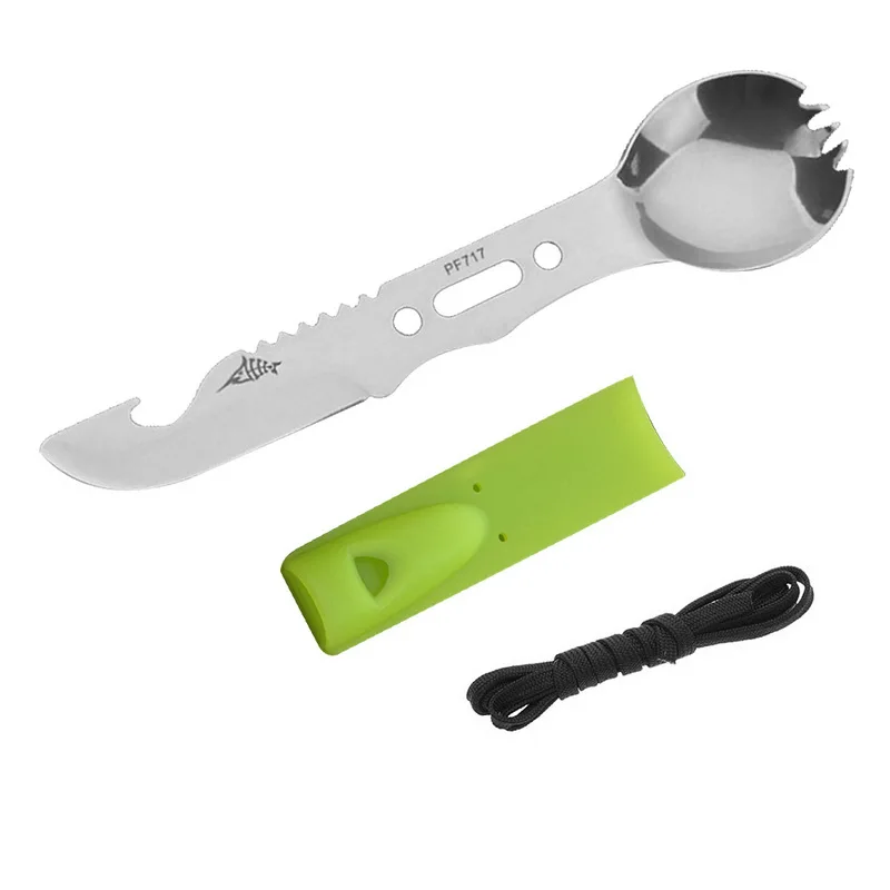 Camping Combo Tableware Survival Multifunctional Utensil Stainless Steel Emergency Survival Knife Fork Outdoor Kitchen Tools - Цвет: green