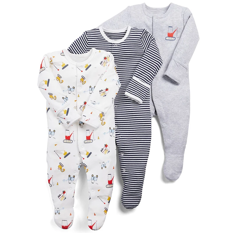 3Pcs/Pack Baby Boys Girls Cotton Rompers Set Newborn Sleepsuit Infant Long Sleeve cartoon Jumpsuit Baby Pajamas 0-12Months