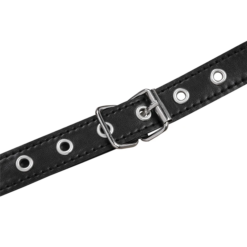 Women PU Leather Classic Black Open Cup Adjustable Wetlook Sexy Body Chain Harness Bra Belt with Buckles and Rivets
