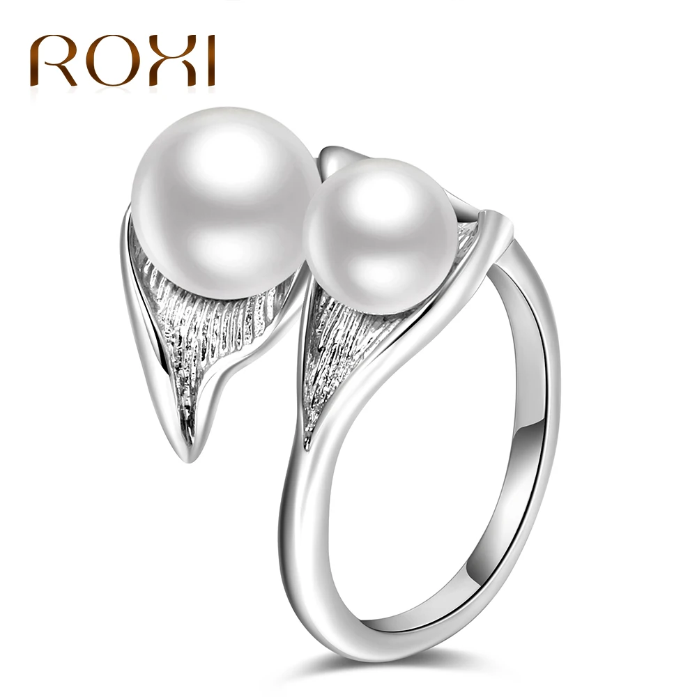 Buy ROXI Pearl Ring for Women Pave Setting Leaf Shape