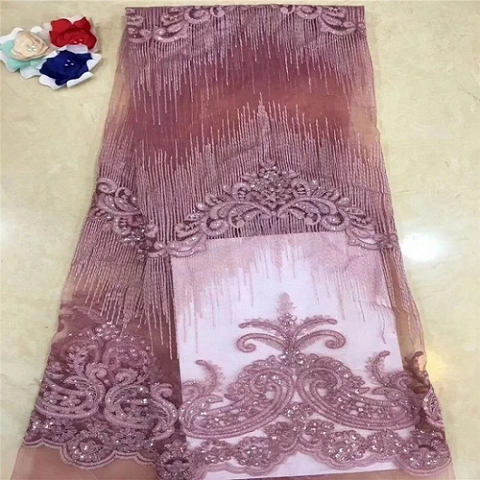 

Nigerian Lace Fabric 2018 High Quality African Tulle Lace Fabric With Sequins French Net Lace For Wedding Dress New(DP-12-18
