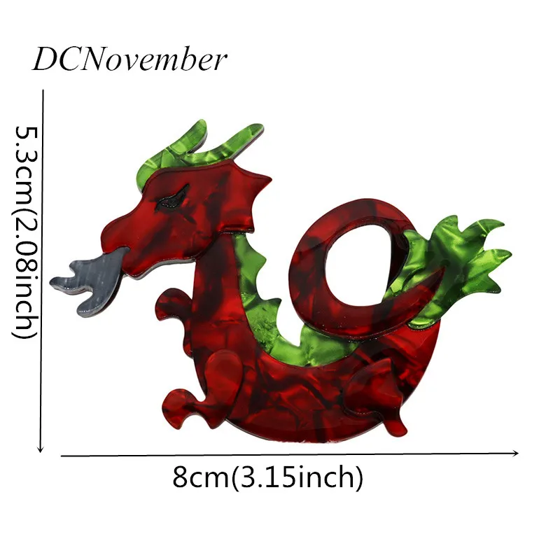 DCNovember, винтажные броши в форме дракона, 3 цвета, для женщин и мужчин, полимерные акриловые ацетатные целлюлоидные броши, подарки