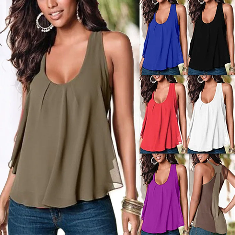 Fashion Women Chiffon Vest Sleeveless Casual Loose Summer Tank Tops