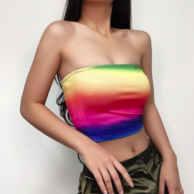 

Rainbow Color Seamless Bandeau Crop Tube Top Fashion Women Summer Sexy Strapless Wrap Bustier Bra Tops