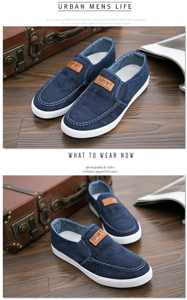 mens blue canvas slip on shoes