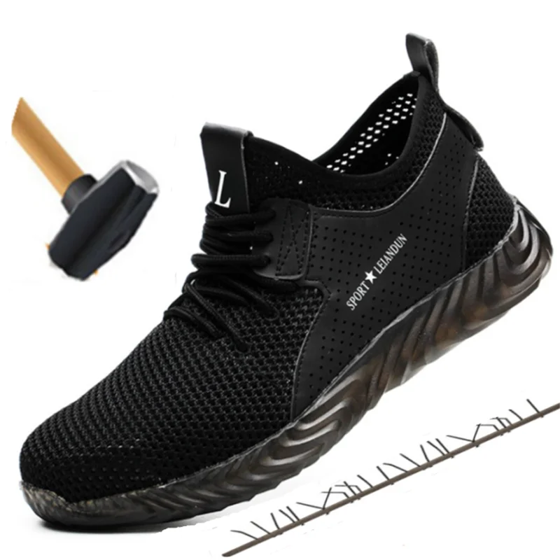 2019 أزياء الصيف أحذية أمان للرجال والنساء الهواء شبكة ضوء لينة أسفل تنفس عدم الانزلاق ارتداء مقاومة حذاء برقبة للعمل
