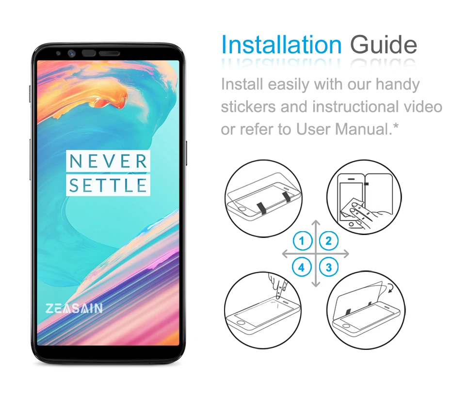 2 Pack Original ZEASAIN 2.5D Full Cover Tempered Glass Screen Protector For OnePlus 5T OnePlus5T One Plus 5 T 9H Glass Film (2)