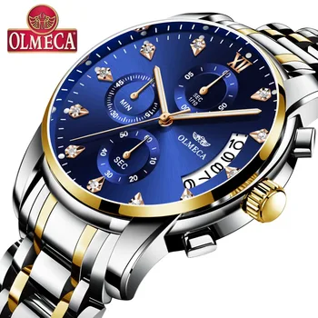 

OLMECA Luxury Watches Men Fashion Casual Charm Luminous Sport relogio masculino Waterproof 30m Gold Blue Stainless Steel