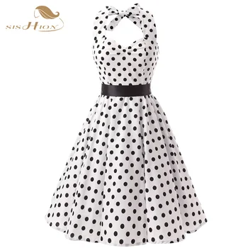 

SISHION Halter Sexy Dress White with Black Polka Dot Big Swing Retro Vintage Pin Up Elegant Party Dresses Robe Femme VD0087