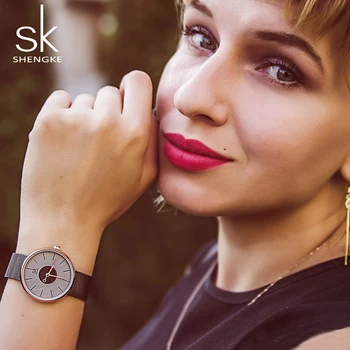 

Shengke SK Women Quartz Watch Luxury Top Brand Fashion Ladies Casual Bracelet Wristwatch Gifts Stainless Steel Mesh Strap