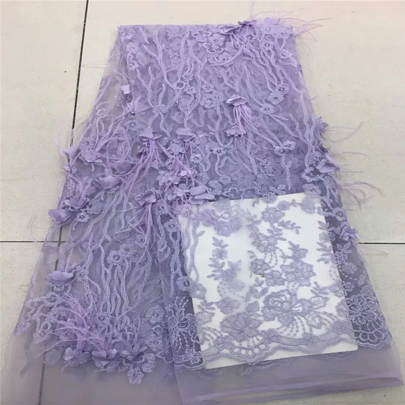 

Nigerian lace fabrics 3d flower embroidered Net Lace beaded african tulle Feather French Lace fabrics for wedding RF95a
