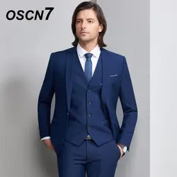 OSCN7 Досуг формальный прилегающий 3 шт простые костюмы для мужчин 2019 жених свадебные костюмы для мужчин вечерние костюм из трех частей для