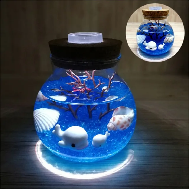 3D Underwater World LED Night Lamp DIY Micro landscape Night Light Glass Bottle Creative Desk