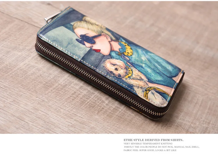 Lasen bag 2017 New lady long leather Chinese style pretty girls animal painting wallet creative painting personalized handbag (9)