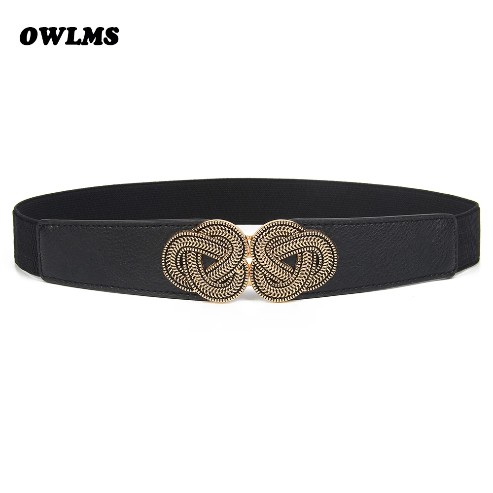 

New Design Chinese knot Elastic waist girdle female decorative dress thin waistband Stretch simple wild black waistbands white